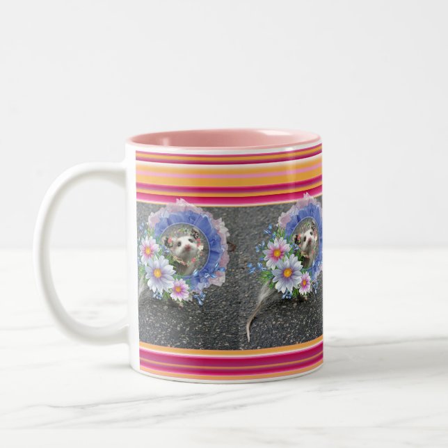 Opossum Stripe Floral Pink Mug (Left)