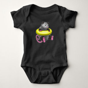 Opossum Swimming Lifebuoy Baby Bodysuit