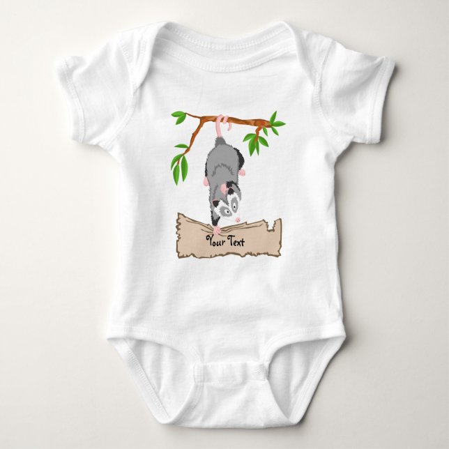 Opossum with sign baby bodysuit (Front)