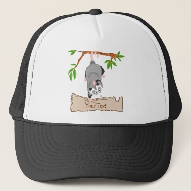 Opossum with sign trucker hat (Front)