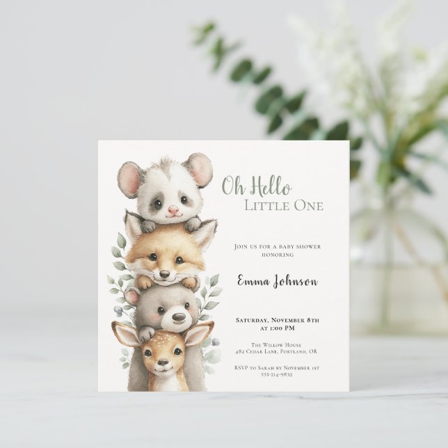 Opossum Woodland Baby Shower Invitation (Standing Front)