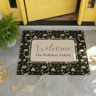 Opossums in a Berry Field in Black Family Name Doormat