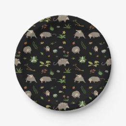 Opossums in a Berry Field in Black Paper Plate