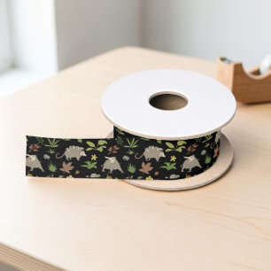 Opossums in a Berry Field in Black Satin Ribbon