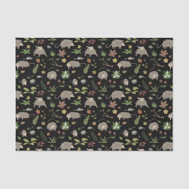 Opossums in a Berry Field in Black Tissue Paper (Front)