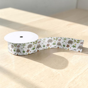 Opossums in a Berry Field in White Satin Ribbon
