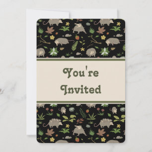 Opossums in Black Birthday Party Invitation