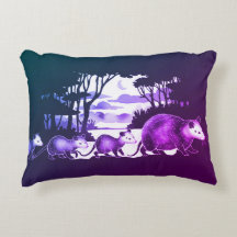 Opossums in Forest Clearing Accent Pillow