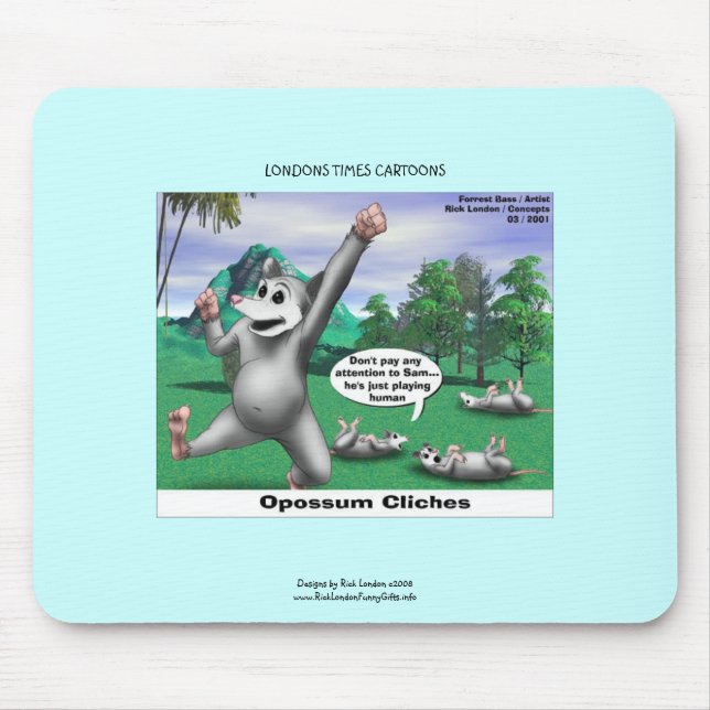 OPossums Playing Dead Cartoon Funny Mouse Pad (Front)