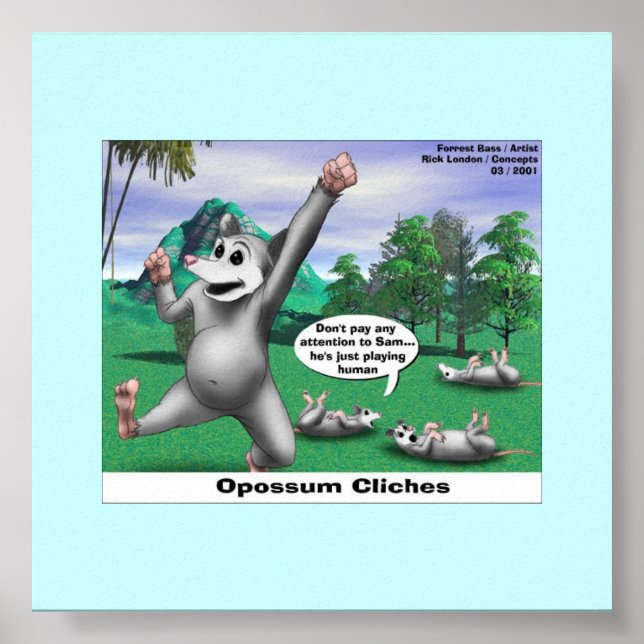 OPossums Playing Dead Cartoon Funny Poster (Front)