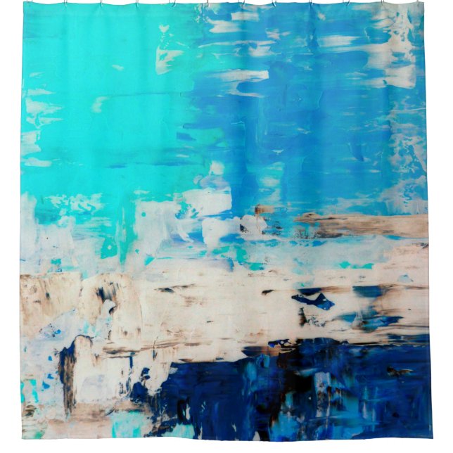 'Opposite' Turquoise Abstract Art Shower Curtain (Front)