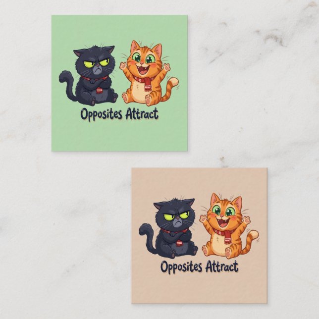 Opposites Attract Cute Cats Design Enclosure Card (Front/Back)