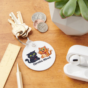 Opposites Attract Cute Cats Design Key Ring
