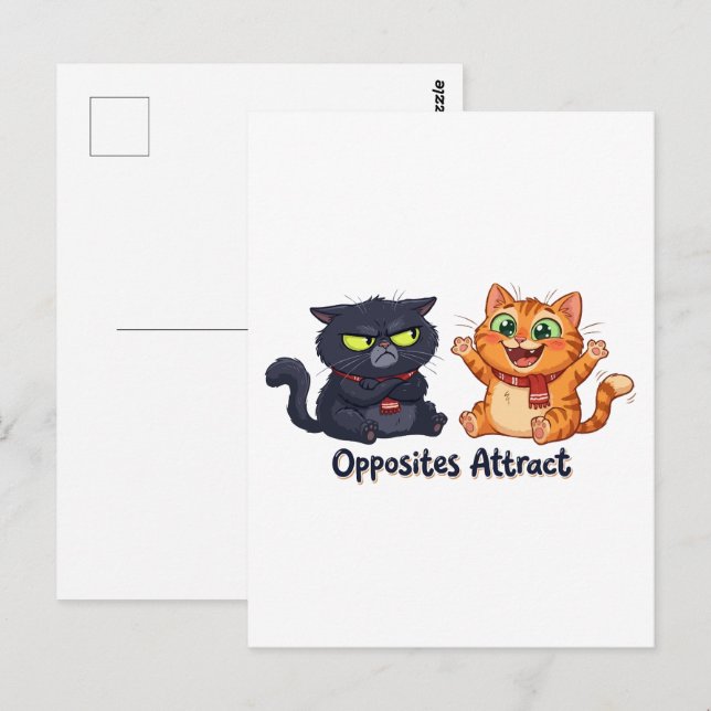 Opposites Attract Cute Cats Design Postcard (Front/Back)