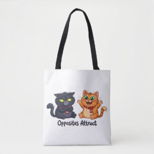 Opposites Attract Cute Cats Design Tote Bag