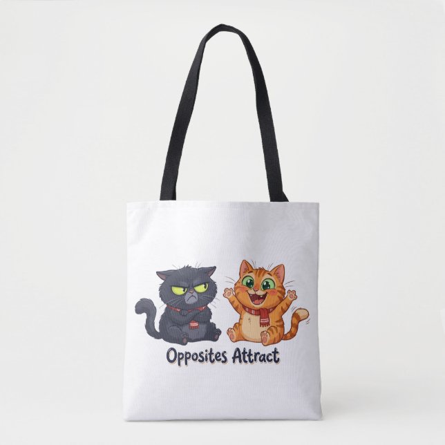 Opposites Attract Cute Cats Design Tote Bag (Front)