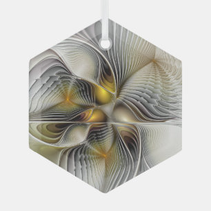 Optical Illusion Abstract 3D Fractal With Depth Glass Tree Decoration