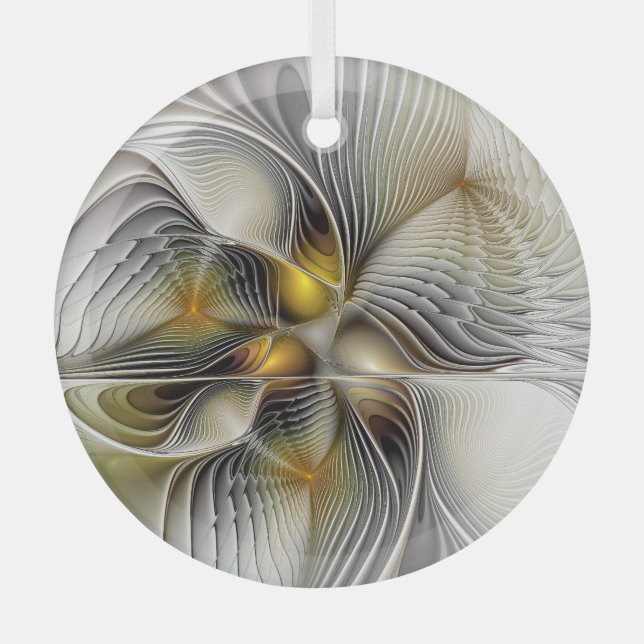 Optical Illusion Abstract 3D Fractal With Depth Glass Tree Decoration (Front)