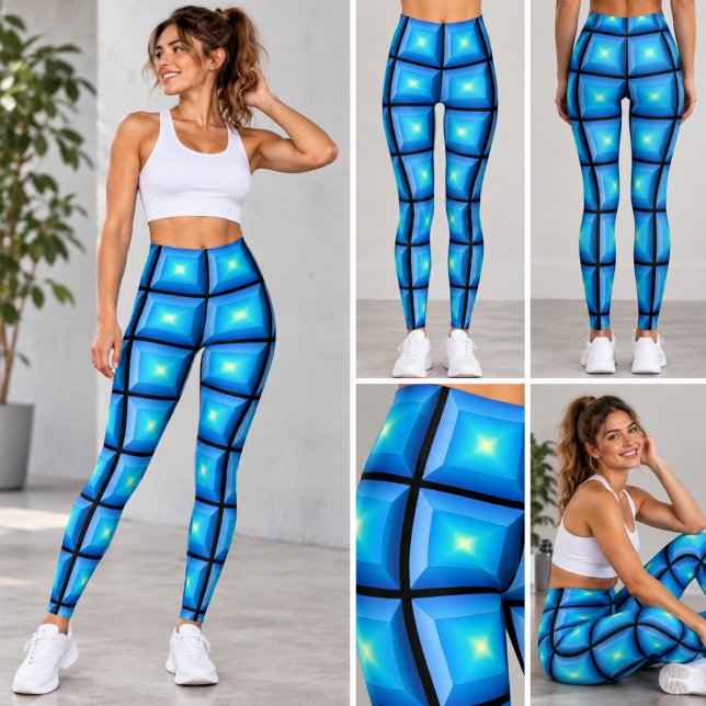 Optical Illusion Aqua Abstract Rectangular Leggings (Creator Uploaded)