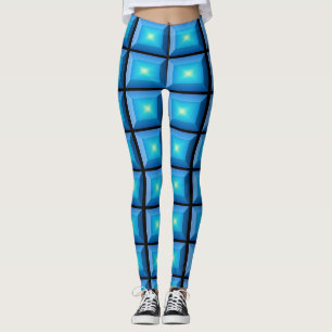 Optical Illusion Aqua Abstract Rectangular Leggings