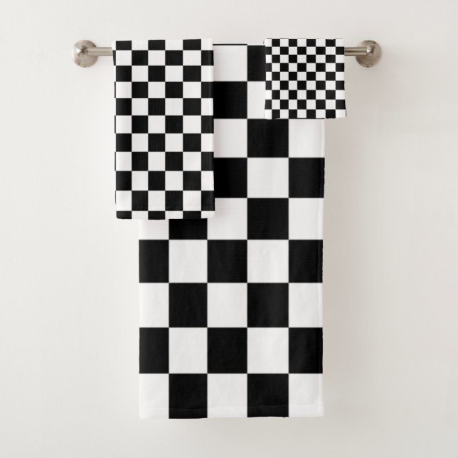 Optical Illusion Black and White Checkers Bath Towel Set (Insitu)