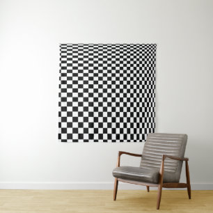 Optical Illusion Black and White Checkers Tapestry