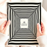Optical Illusion Black and White Stripes 2025 Planner<br><div class="desc">Get organised and mesmerised with this unique planner featuring an optical illusion design with bold black and white stripes. Personalise it with your initials and the year 2025 for a modern and eye-catching look. This planner is perfect for keeping track of appointments, to-dos, and all your important dates. With its...</div>