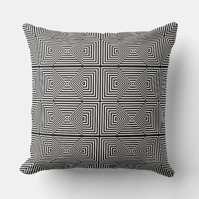 Optical Illusion Black & White Geometric Cushion (Front)