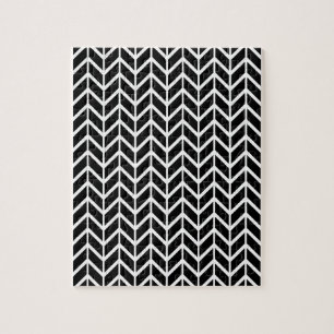 Optical Illusion Black White Herringbone Chevron Jigsaw Puzzle