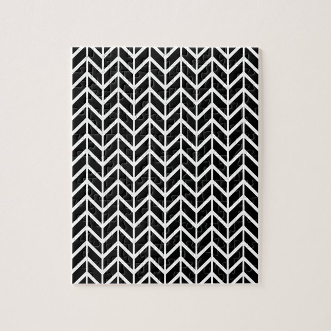 Optical Illusion Black White Herringbone Chevron Jigsaw Puzzle (Vertical)