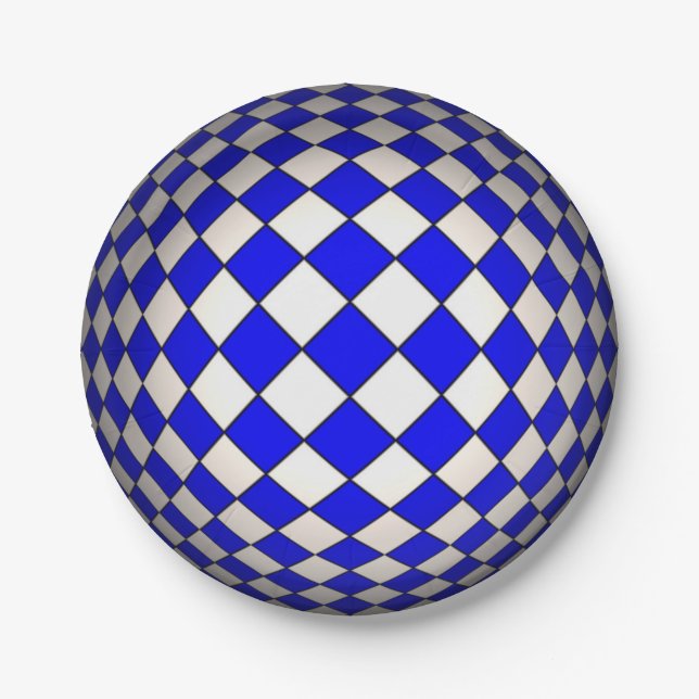 Optical Illusion Blue & White Sphere Paper Plates (Front)