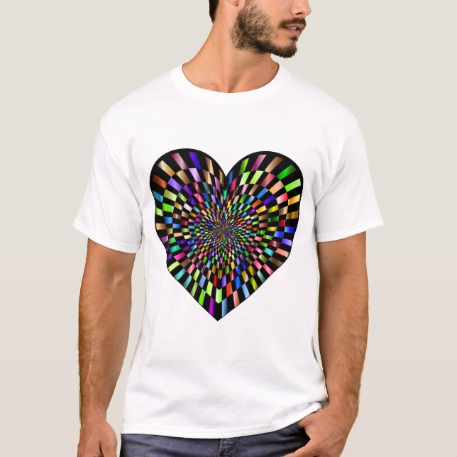 Optical Illusion Chequerboard Heart Prismatic T-Shirt (Front)