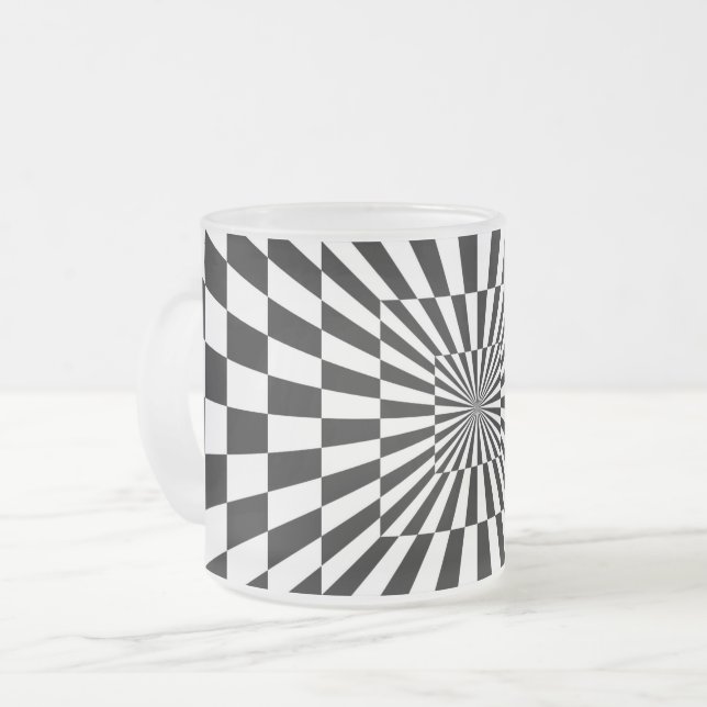 optical illusion chessboard tunnel frosted glass coffee mug (Front Left)