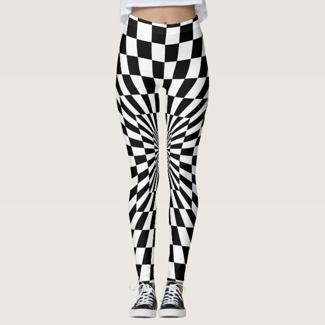 optical illusion chessboard tunnel leggings (Front)