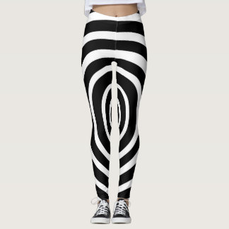 Optical illusion circle on circle black white red leggings