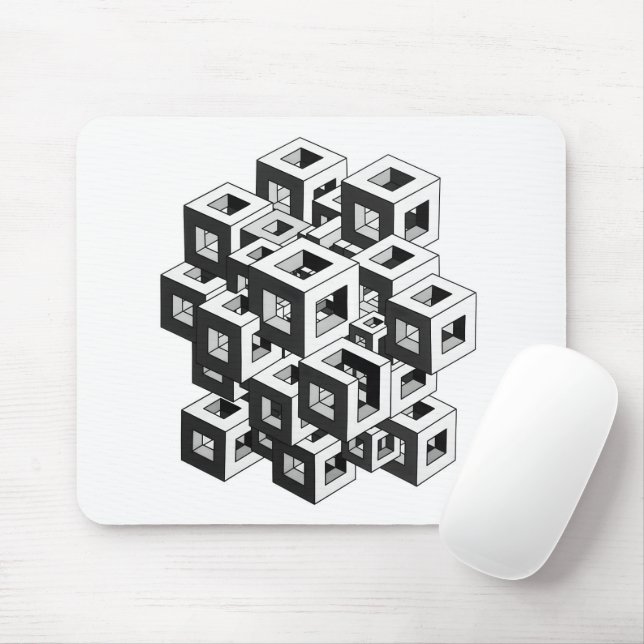 Optical Illusion Isometric Cube Pattern Graphic Mouse Mat (With Mouse)