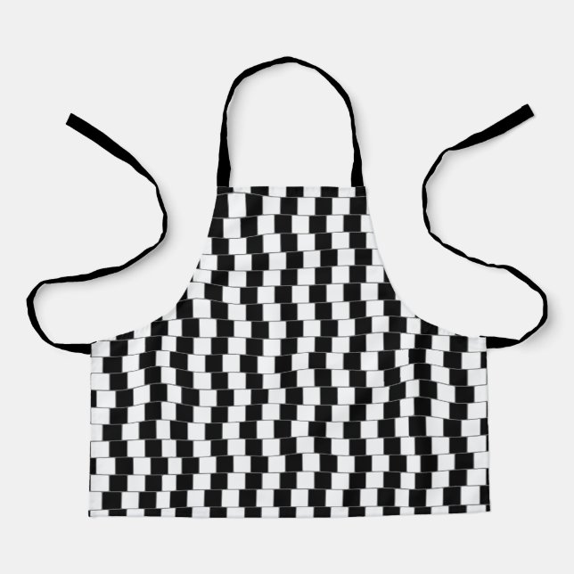 Optical Illusion Lines Squares Black Apron (Front)