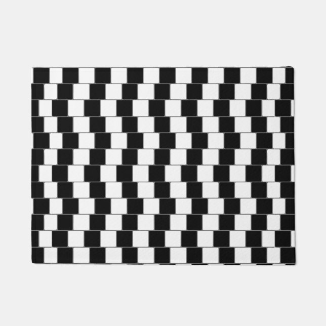 Optical Illusion Lines Squares Black Doormat (Front)