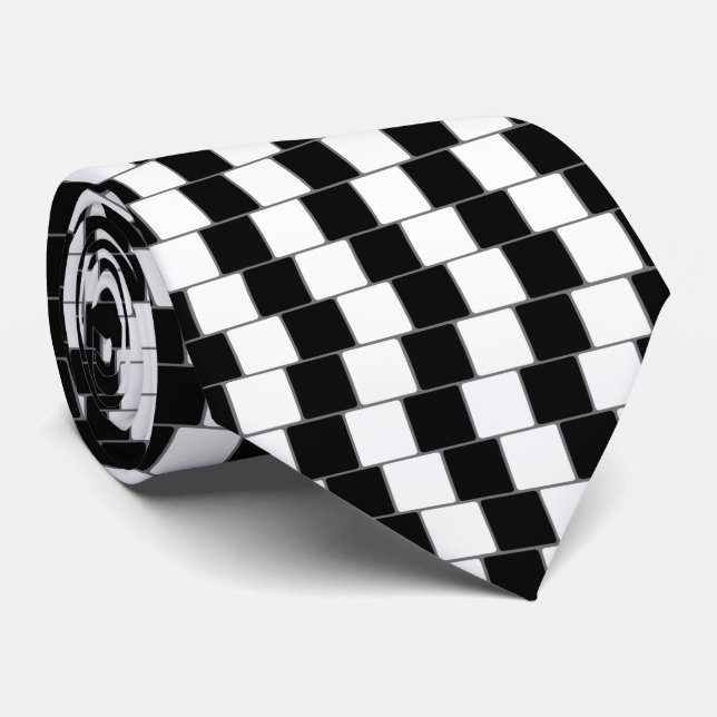 Optical Illusion Lines Squares Black Tie (Rolled)