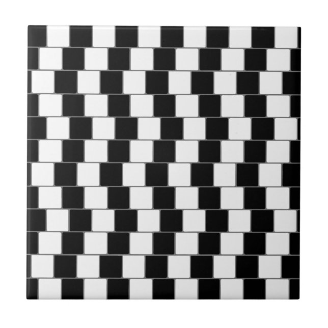 Optical Illusion Lines Squares Black Tile (Front)