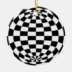 Optical Illusion Round checkers Black White Ceramic Tree Decoration