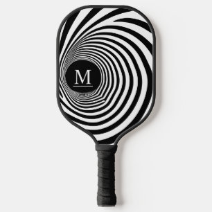 Optical Illusion Vortex Monogram Black & White Pickleball Paddle