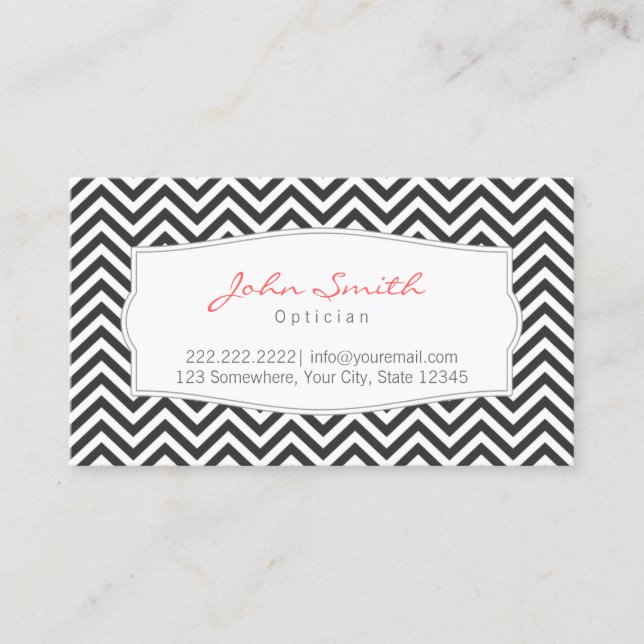 Optical Specialist Dark Grey Chevron Stripes Business Card (Front)