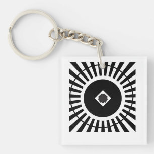 Optical Vibes in Black & White With Hypnotic Detai Key Ring