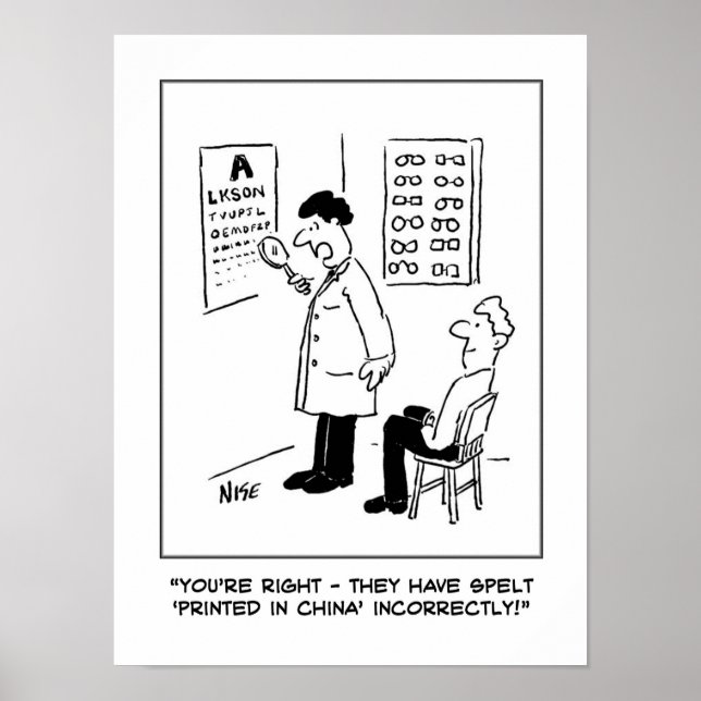 Optician Checks Spelling on Optical Wall Chart (Front)