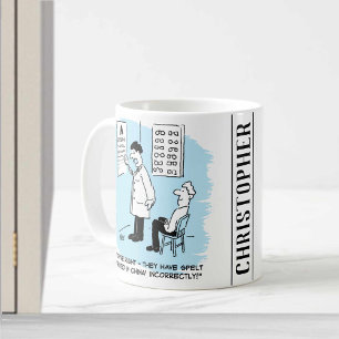 Optician giving an eye-test coffee mug