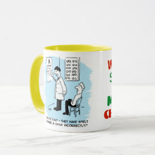 Optician giving an eye-test mug