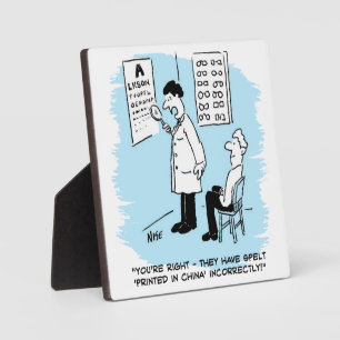 Optician giving an eye-test plaque