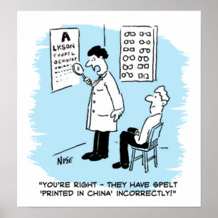 Optician giving an eye-test poster