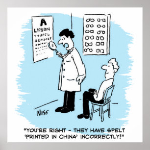 Optician giving an eye-test poster